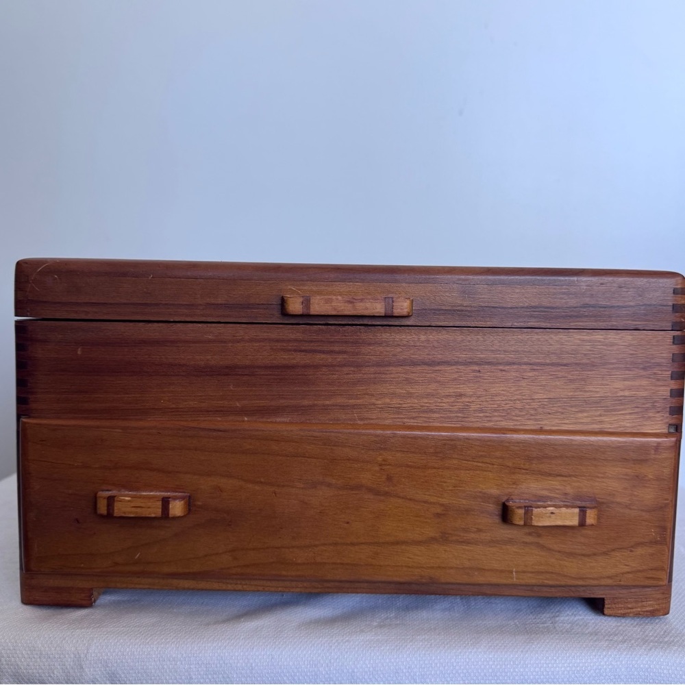 Vintage Wooden storage box with dovetail joinery and decorative handles
